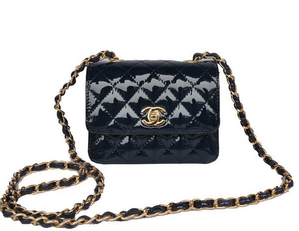 Best New Cheap Chanel Classic Micro Flap Bag 1118 Royalblue Patent Gold Replica